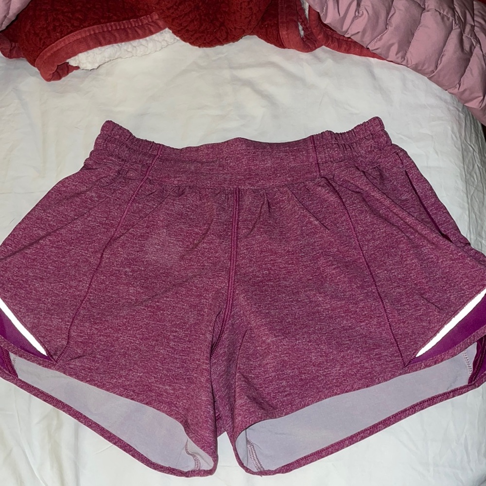 Heathered pinkish lululemon hottty hot shorts 4 inch